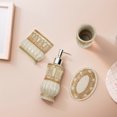 thumbnail image 3 of Bathroom Accessories Set,4 Pcs Bathroom Sets with Ceramic Soap Dispenser Pump,Tumbler,Toothbrush Holder and Soap Dish for Counter Top Restroom Apartment Decor Stuff, White Gold, 3 of 9