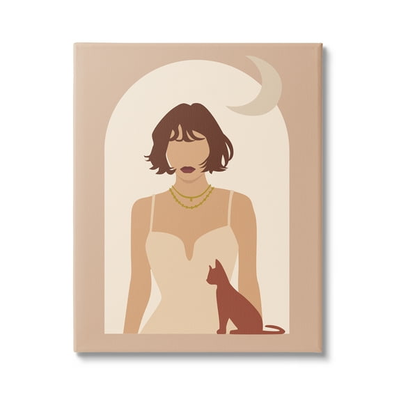 Stupell Industries Woman & Cat Arch Shape Cutout Moon Motif Graphic Art Gallery Wrapped Canvas Print Wall Art, Design by Birch&Ink