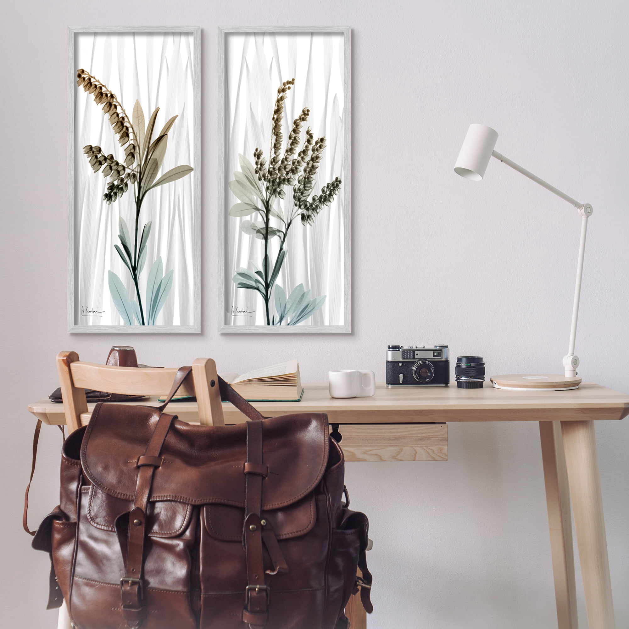 Stupell Industries Modern Snowdrops Flowers Botanical & Floral Painting Gray Framed Art Print Wall Art, 13 x 30, Set of 2