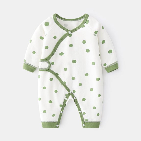 Newborn Jumpsuit Baby Boneless Ha Clothes Spring And Autumn Cotton Newborn Hook And Loop Climbing Suit Polka Dot Baby Clothes Green 59cm