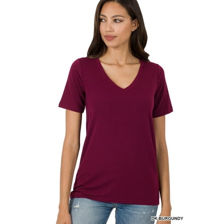 Zenana Women & Plus Relaxed Fit V-Neck Short Sleeve Basic Jersey T-Shirt Tops price history on PriceWatchPro