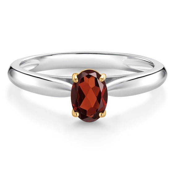Gem Stone King 0.57 Ct Oval Red Garnet 925 Silver and 10K Yellow Gold Solitaire Engagement Ring (Size 5)