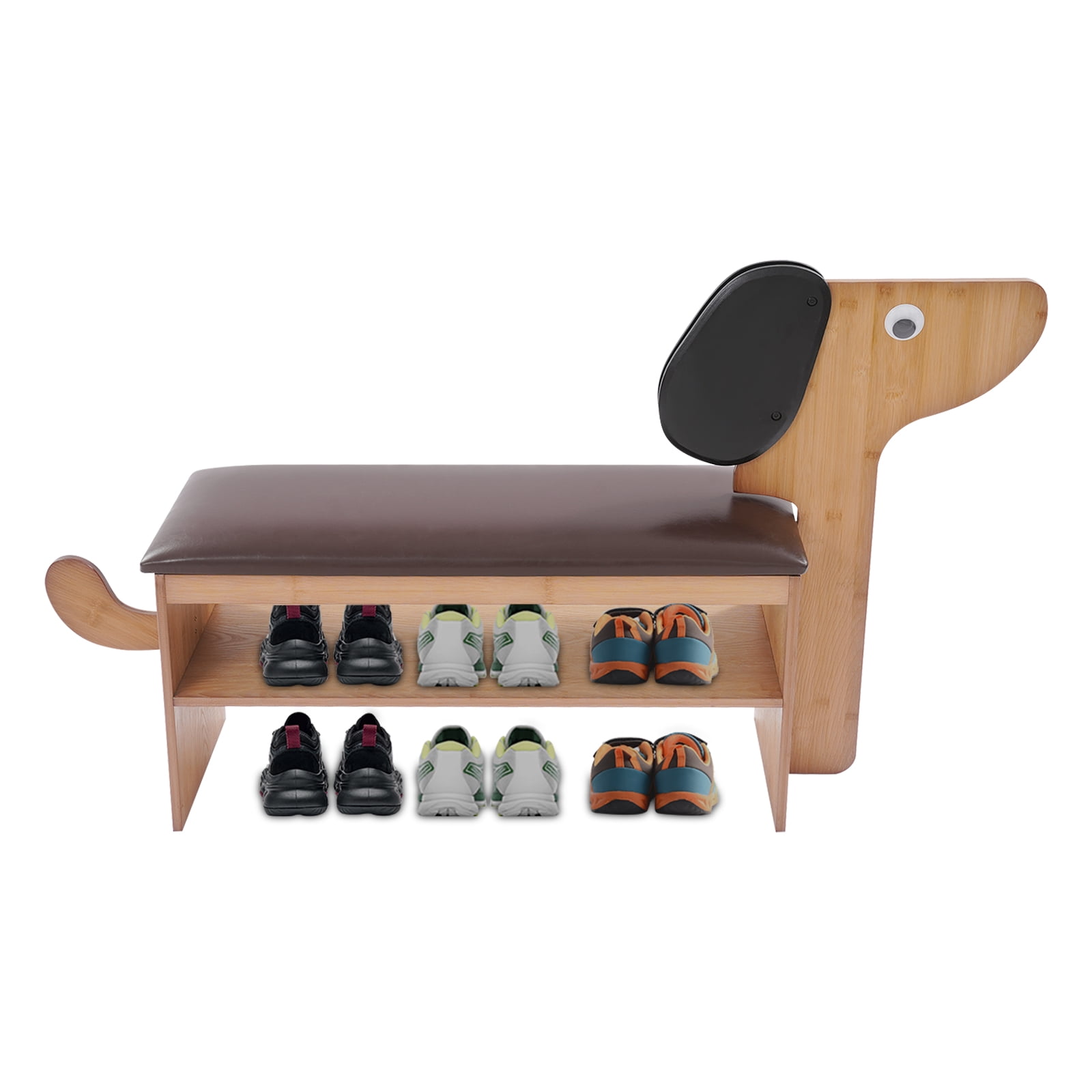 Cute Dog Shoes Rack Bench for Entryway, Shoe Rack Bench with Cushion（Dark Brown）