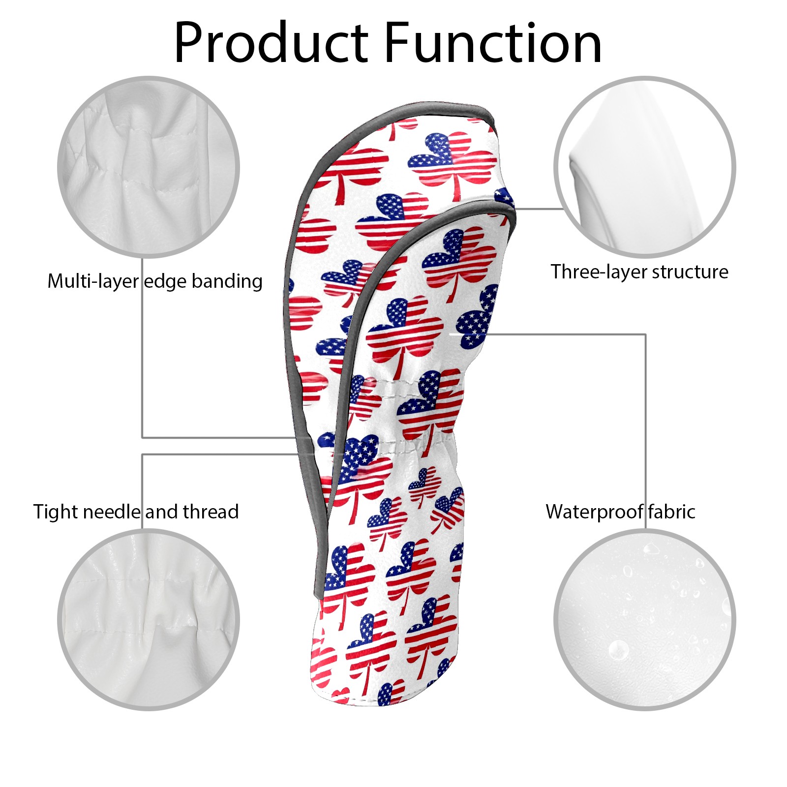 Golf Club Covers, Red Clover Premium PU Leather Driver Hybrid Putter Head Covers with Velvet Lining, Waterproof Golf Gifts for Men Women