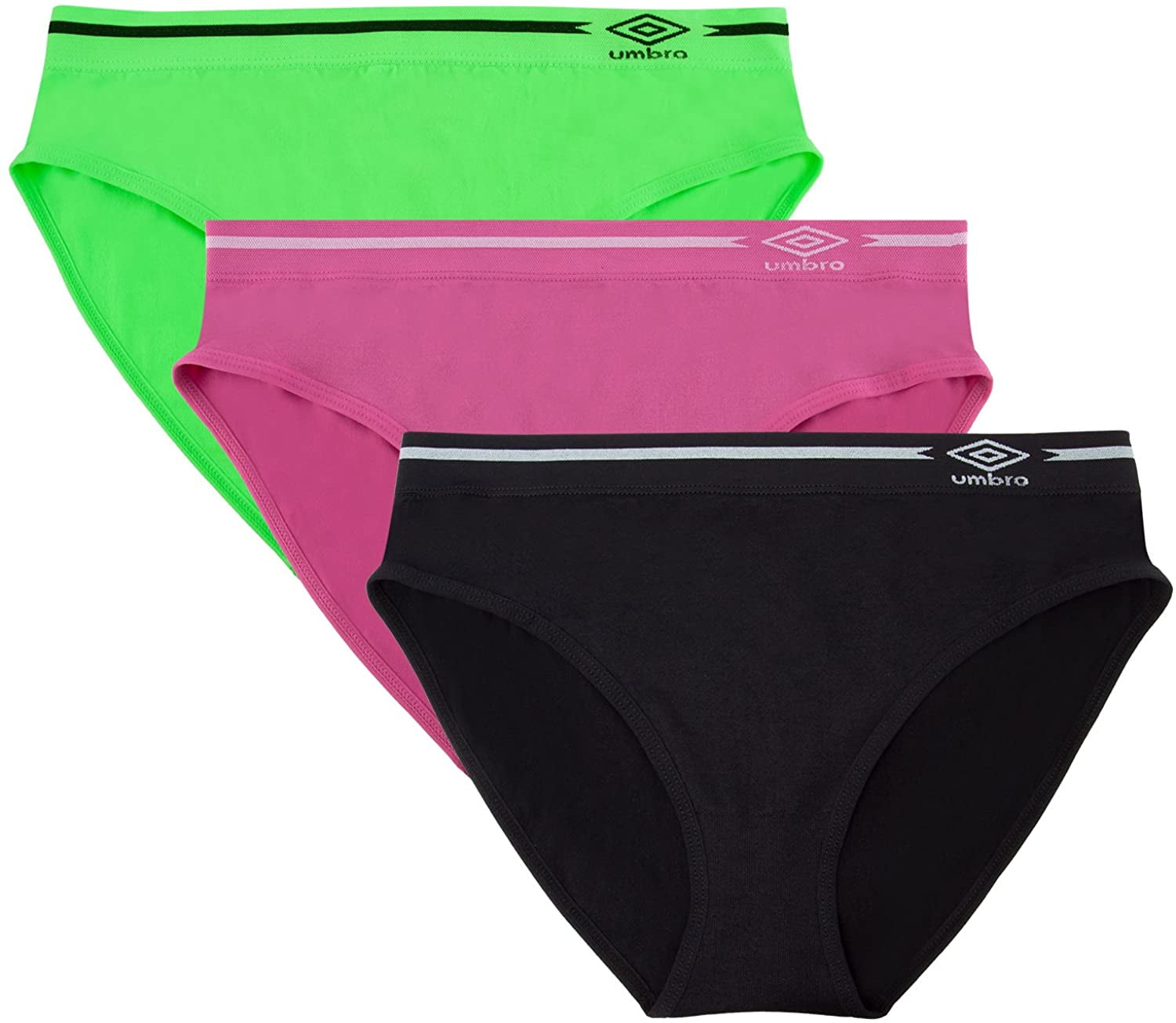 Umbro Women's Seamless Bikini Panties 3 Pack - Pink Glo/Green Gecko ...