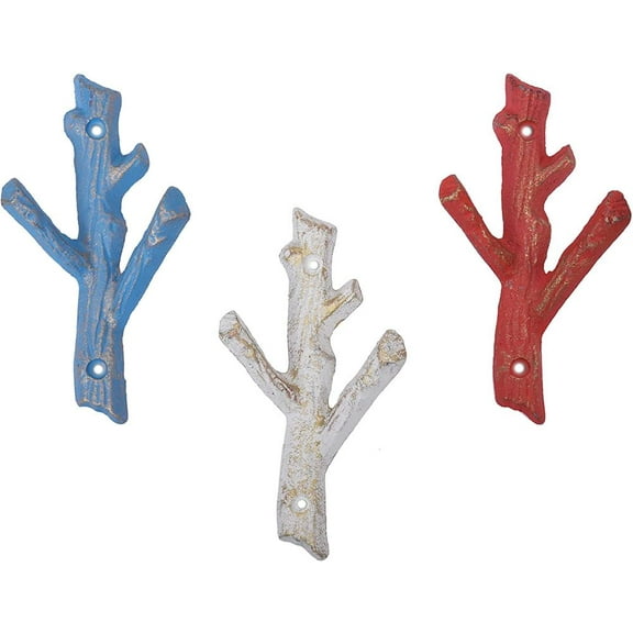 Rustic Iron Tree Branches Wall Coat Hooks (Set of 3)