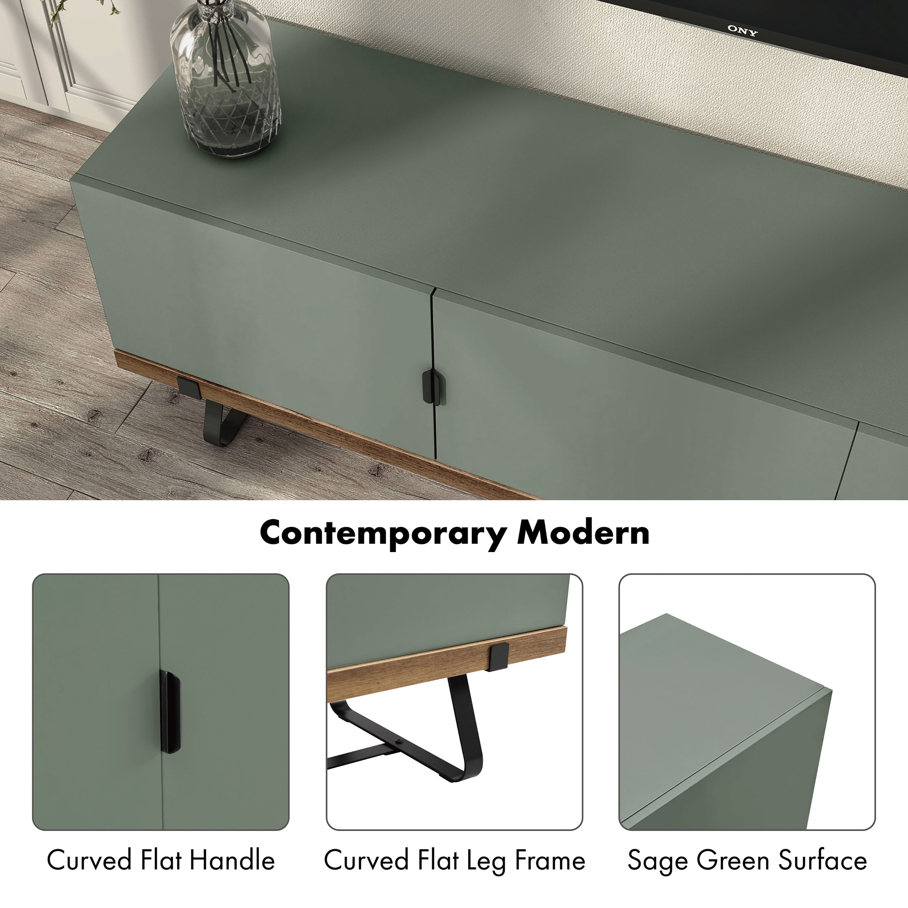 Furniture of America Kono Contemporary Television Stand for TV's up to 65", Sage Green