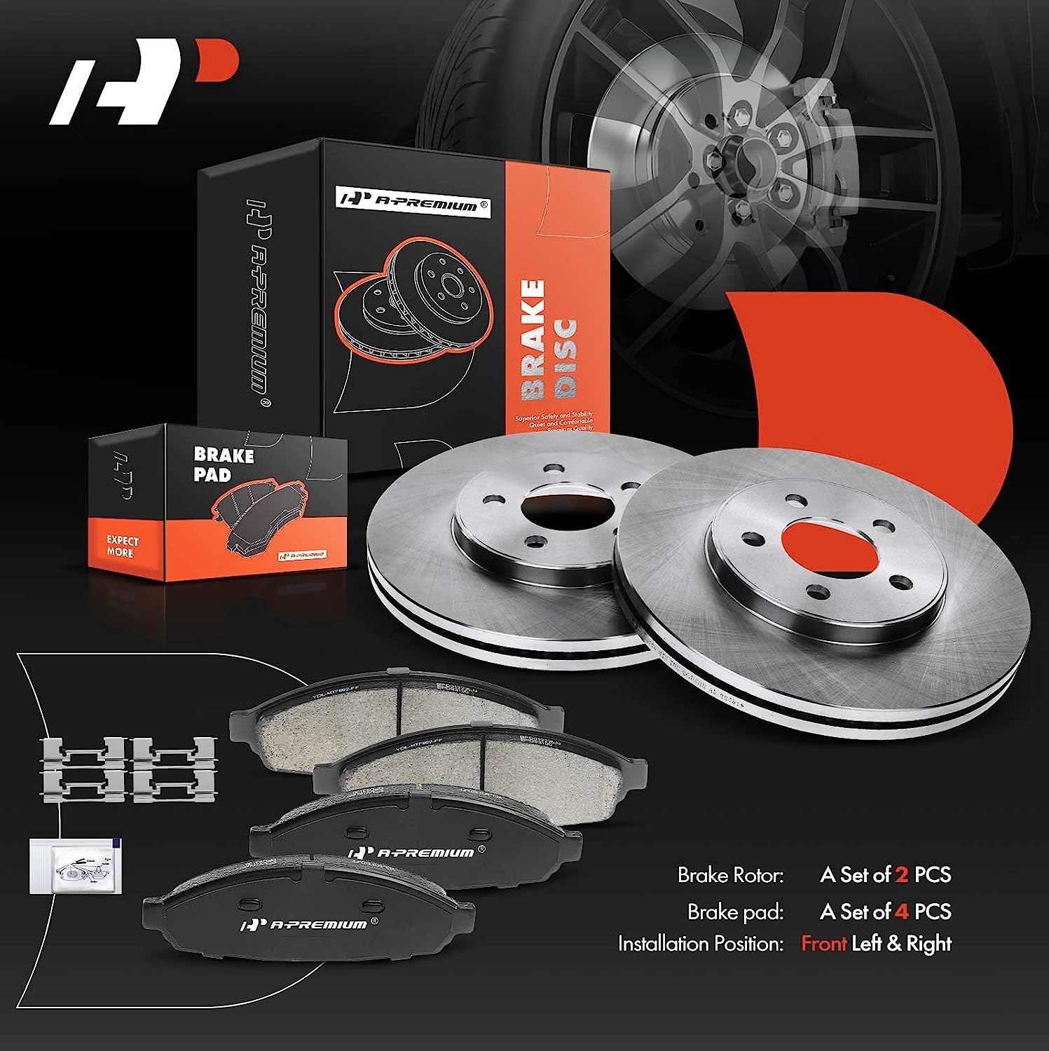 A Premium Front Disc Brake Rotors and Ceramic Pads Kit with Cali 並行輸入品 : A-Premium 13.58 inch (345mm) Front Vented Disc Brake