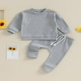 thumbnail image 2 of Toddler Baby Girls Boys Fall Winter Outfits Long Sleeve Ribbed Sweatshirt Tops and Pants Set, 2 of 7
