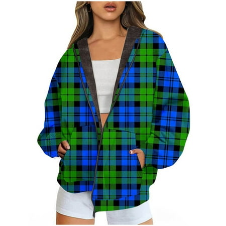 Image of Lovskoo Winter Coats for Women 2023 Trendy Vintage Ethnic Sherpa Fleece Lined Jackets Hooded Warm Printed Jacket with Zipper Double Pockets Coat Blue
