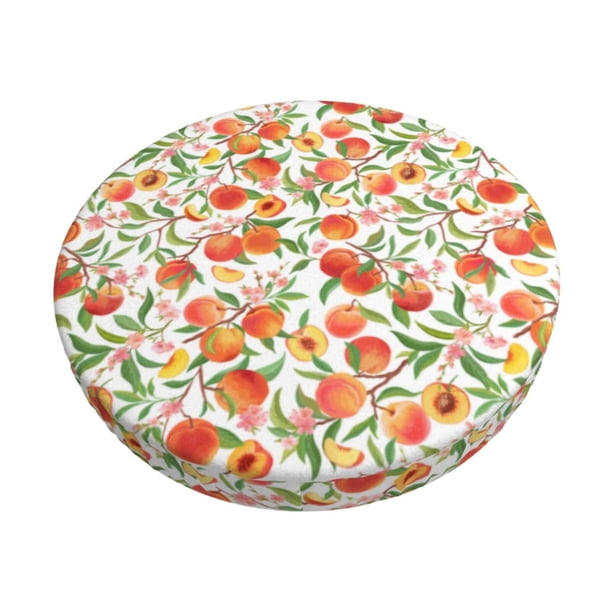 Disketp Fruits Peach2 Funda Redonda para Taburete, Funda de Cojín para Silla de Bar Suave y Elástica-14 inch
