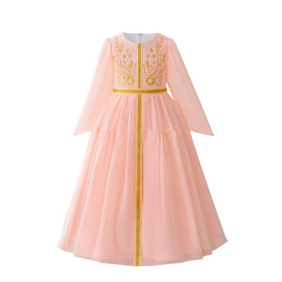 Odeerbi Niñas Vestido Retro Vintage Musulmán Bordado Islámico Oración Vestido Algodón Princesa Vestido Niños Manga Larga Cuello Redondo Vestido Suelto Túnica