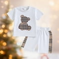 thumbnail image 3 of Toddlers Bear Embroidery Summer Outfit Boys Girls Short Sleeve Striped Shorts Two Piece Playwear Crew Neck Knee Length Pants White 18 Months-24 Months, 3 of 3