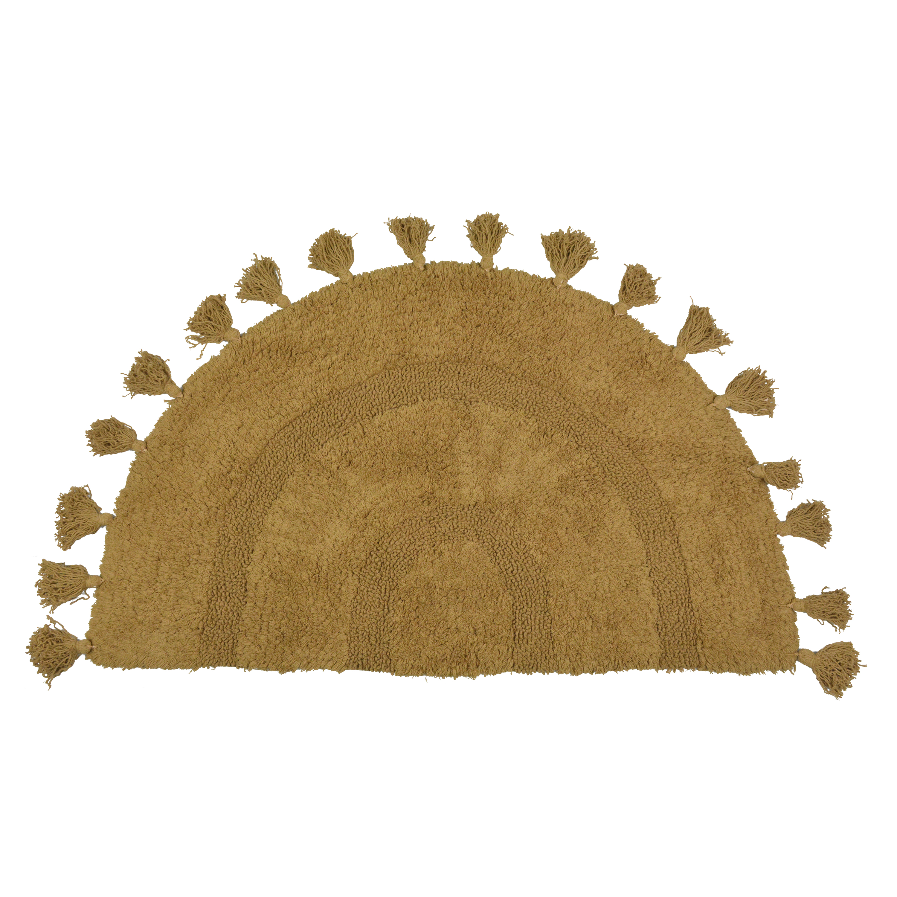 JOOJA Half Circle Cotton HandWoven Non Slip Boho Bathroom Rug with Tassels, Mustard, 20"x32