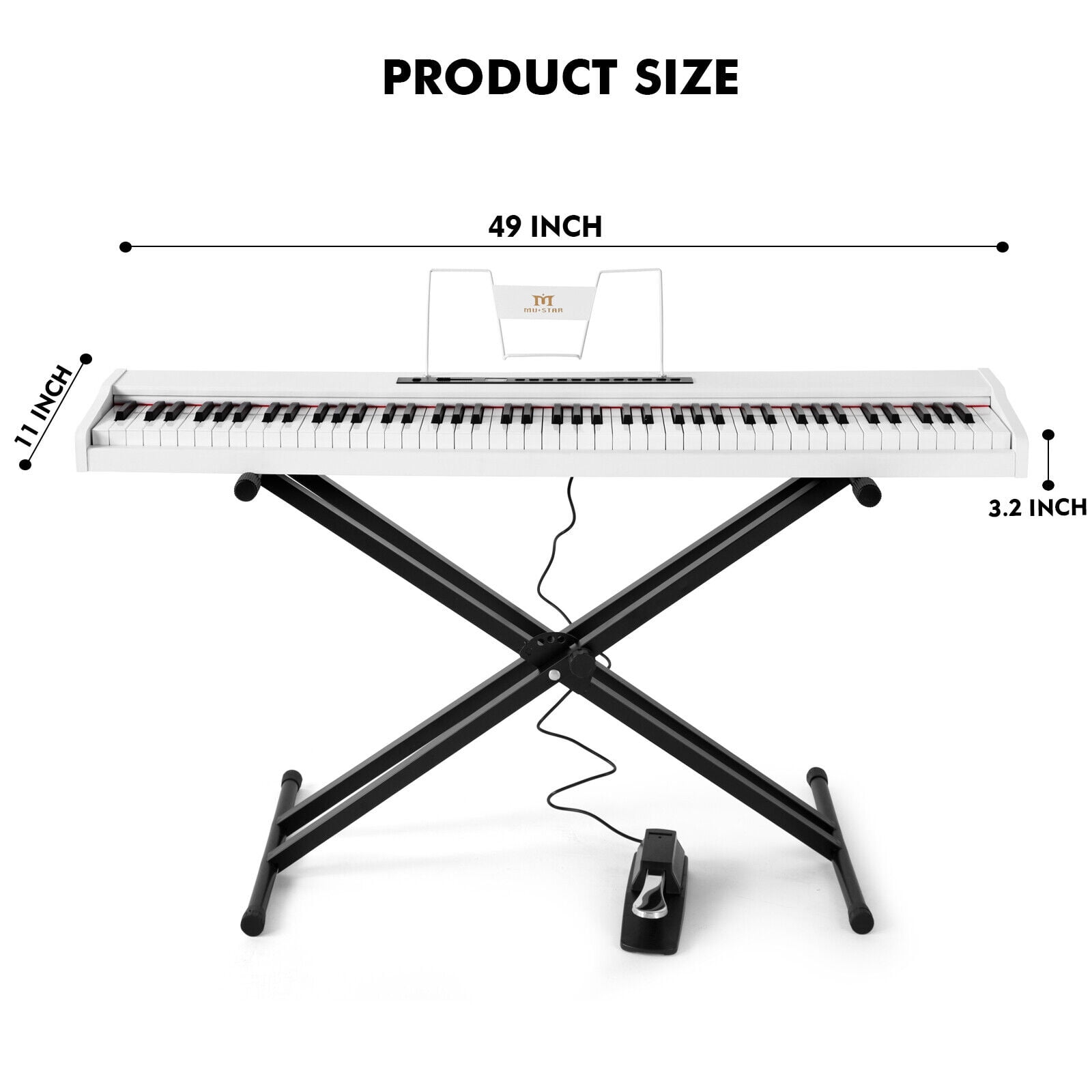 MUSTAR Portable 88 Keys Semi Weighted Digital Piano Electric Full Size Keyboard with Stand,Bluetooth,Sustain Pedal,Storage Bag(White)