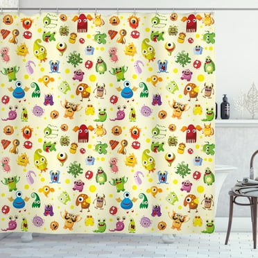 Ambesonne Monster Shower Curtain, Cartoon Monsters, 69"Wx70"L, Multicolor
