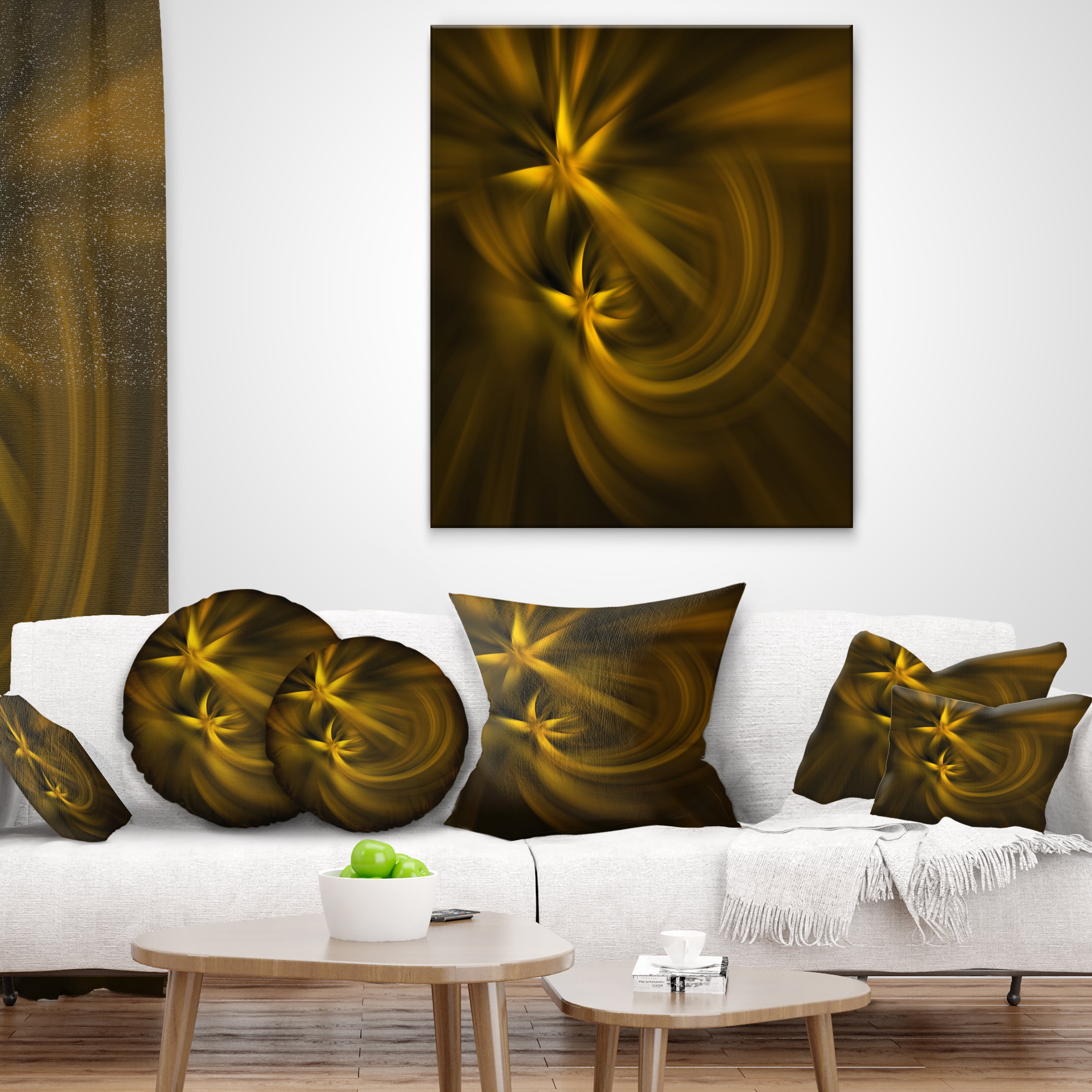 Designart Play of Golden Stars - Abstract Throw Pillow - 16x16