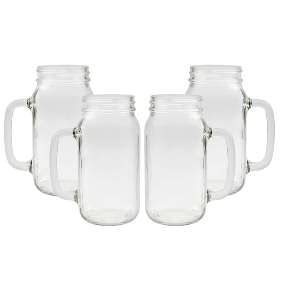 Darware 24 oz Regular Summertime Glass Mason Drinking Jars with Handle Set of 4