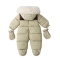 thumbnail image 4 of GYRATEDREAM Baby Winter Warm Puffer Solid Zipper Romper Hooded Snowsuit with Mittens 3-18 Months, 4 of 8