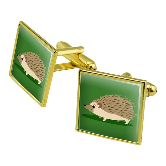 Hedgehog on Green Square Cufflink Set - Silver or Gold