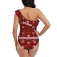 thumbnail image 6 of Yiaed Merry Christmas Print Women One Piece Swimsuits Tummy Control One Shoulder Bathing Suits Pattern Ruffle Swimwear-Large, 6 of 8