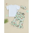 thumbnail image 4 of Bslissey Kids Baby Girl Pants Set Short Sleeve Letter Print T-shirt + Shamrock Pattern Flare Pants + Headband 3Pcs Outfits Toddler Casual Holiday Clothes 6M-5T, 4 of 8