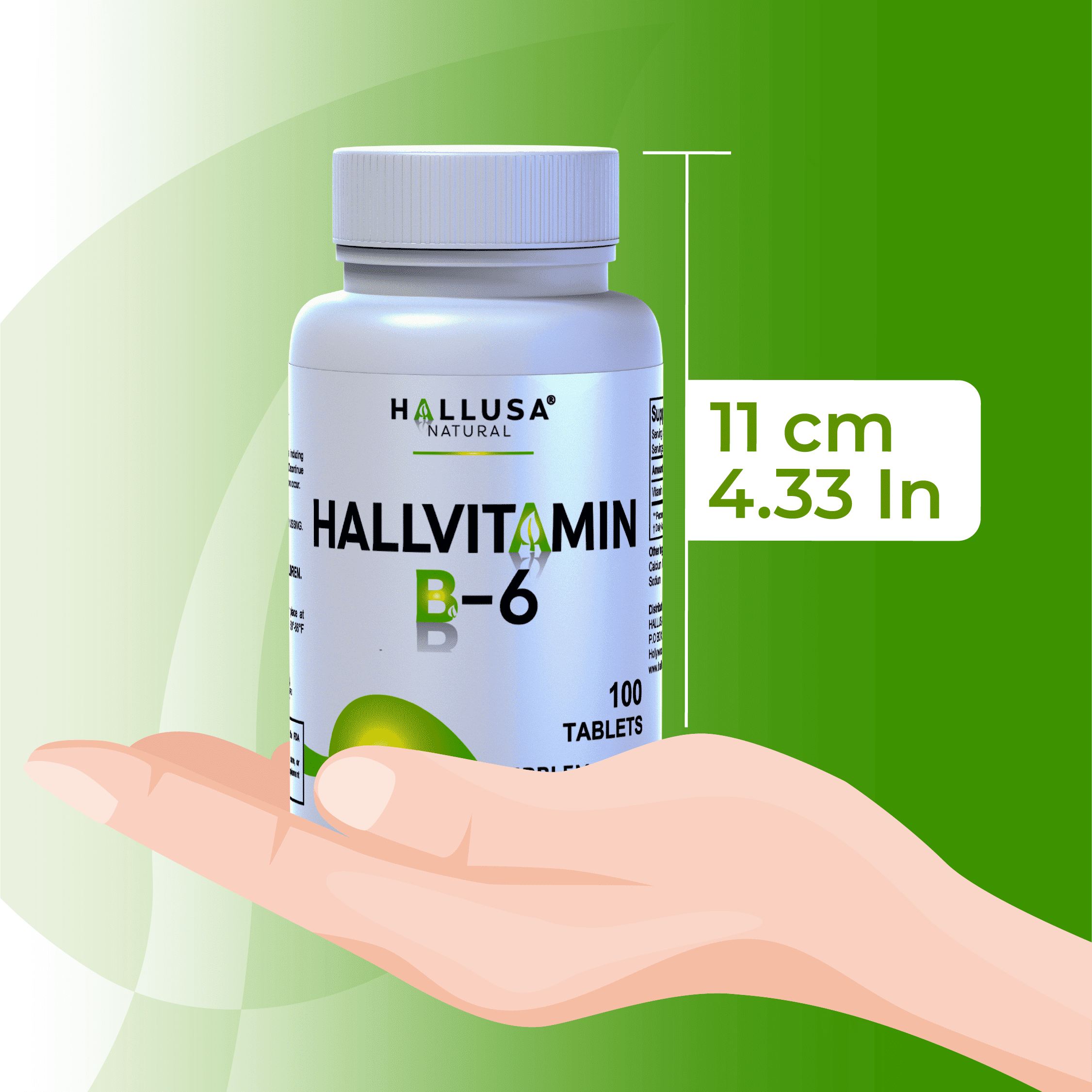 HALLUSA NATURAL Hallvitamin B6 100 mg | 300 Tablets | Vitamin B6 Supplement, Energy Support, Made USA