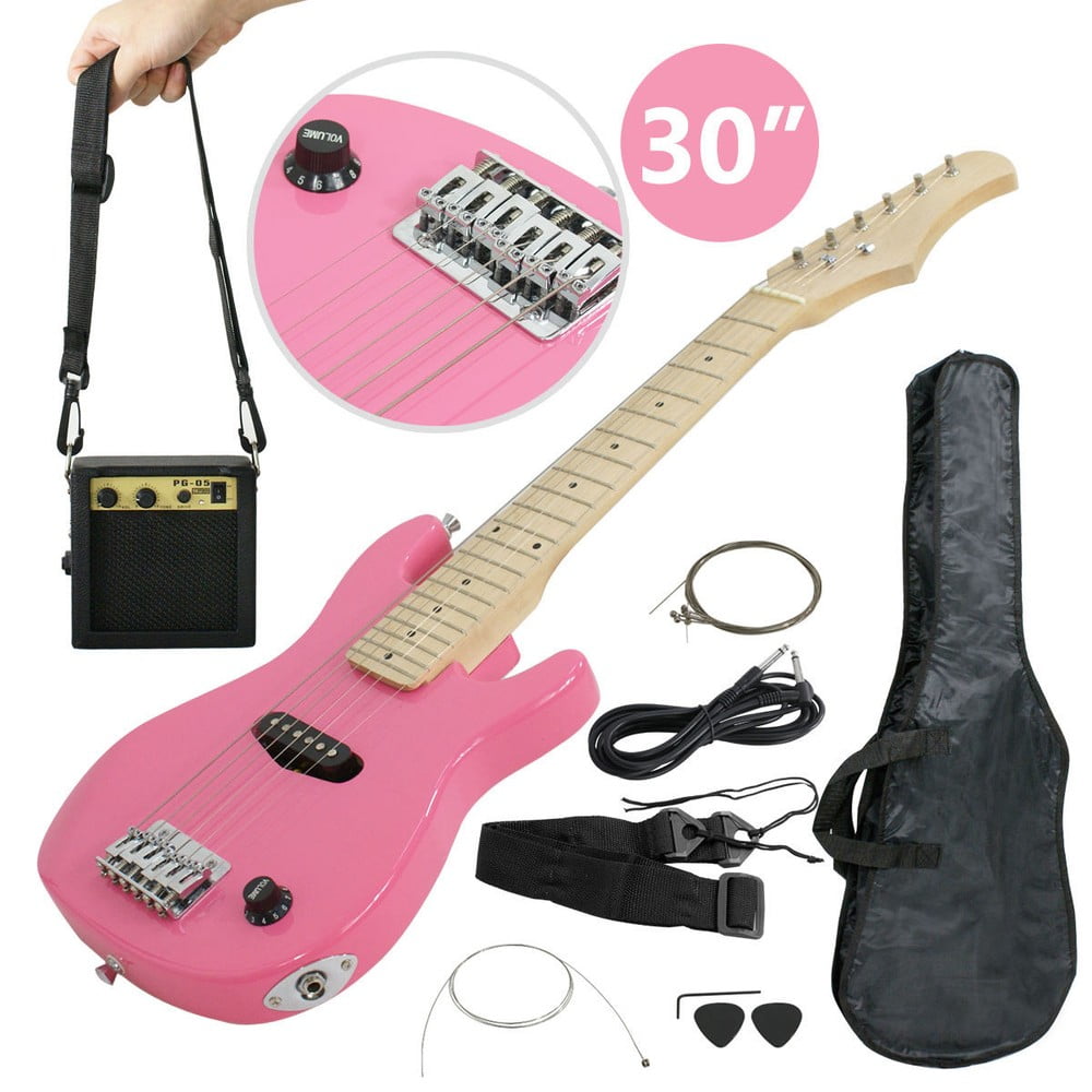 SONGMY Pink 30" Electric Guitar with 5W Amp, Kids Electric Guitar Starter Kit with Guitar Strap, Beginners Gig Bag Case