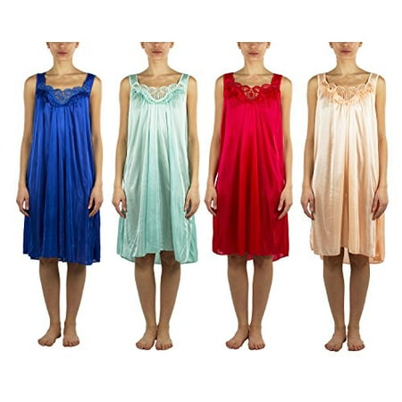 

4 Pack of Silky Lace Accent Sheer Nightgowns - Medium to 4X Available (9006) (2X Pack A)