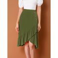 thumbnail image 2 of INSPIRE CHIC Falda asimétrica con dobladillo con volantes de color sólido y cintura alta con decoración de botones para mujer ejercito verde S, 2 of 6