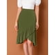 thumbnail image 2 of INSPIRE CHIC Falda asimétrica con dobladillo con volantes de color sólido y cintura alta con decoración de botones para mujer ejercito verde S, 2 of 6