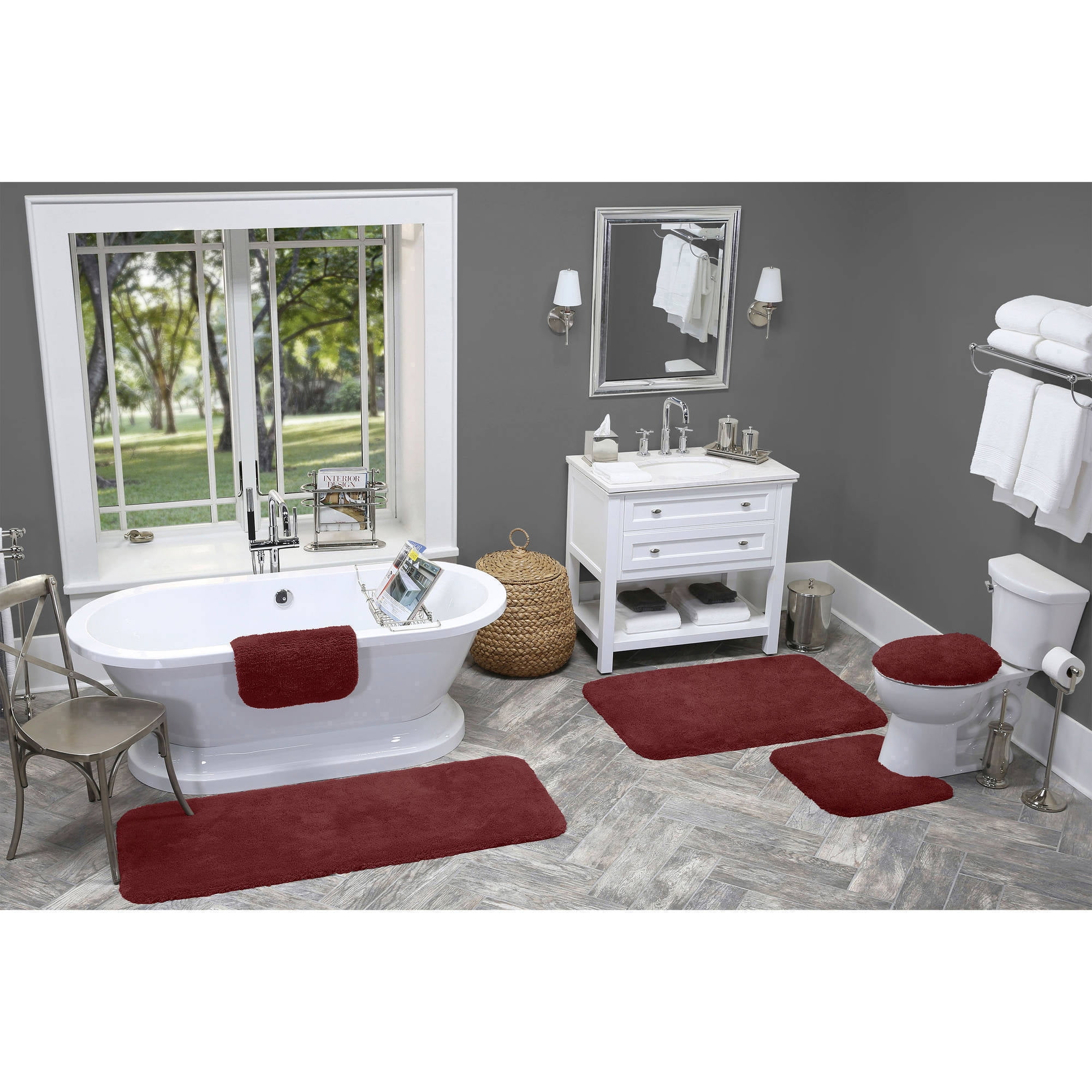 InterestPrint Bathroom Rugs Microfiber Bath Shower Mat Non-Slip Absorbent Shaggy Carpet Bath Mat Holly Leaves and Berries