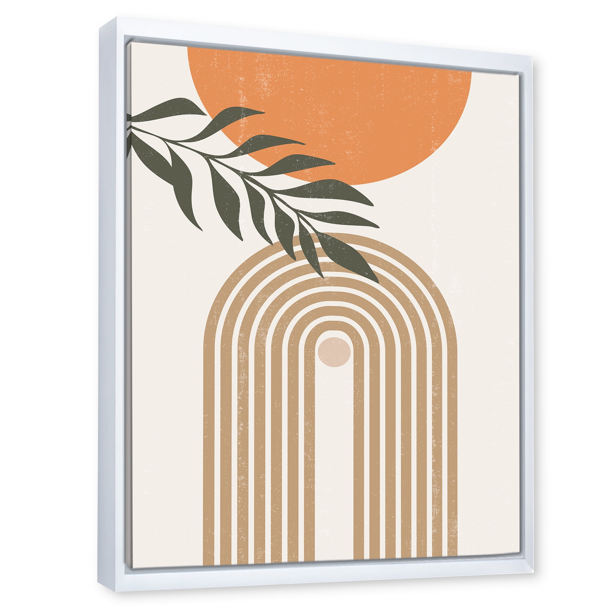 Designart 'Abstract Moon Sun Leaves I' Modern Framed Canvas Wall Art Print