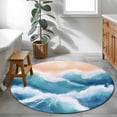 thumbnail image 4 of Round Area Rug 4ft,Blue Waves Summer Beach Washable Carpet Non-Slip Runner Accent Rugs Indoor Floor Mat for Bedroom Living Room Decor,Blue Gradient Ocean Spray, 4 of 9