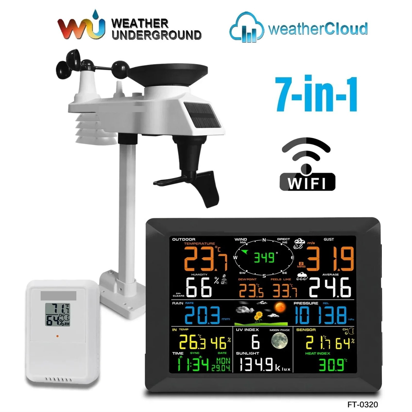 0320 Wireless Weather Stations 10 Inch Large Display Indoor Outdoor Thermo-hygrometer Rain Gauge Wind Speed 8 Channel Supports ,High Precision