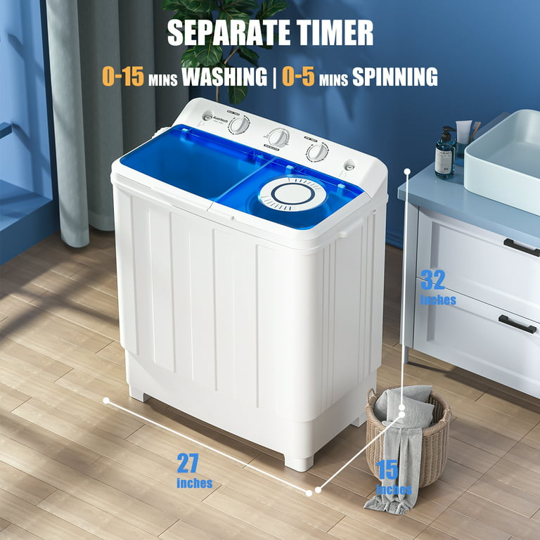 INTERGREAT Portable Washing Machine, 17.6 lbs Mini Compact Washer Machine  and Dryer Combo, Small Twin Tub Washer with Drain Pump and Spin Cycle for