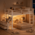 thumbnail image 2 of UHOMEPRO Twin over Twin Metal Bunk Bed with Storage Shelves and Drawers, LED Lights, Guardrails and Ladder, No Box Spring Needed for Boys Girls, White, 2 of 6