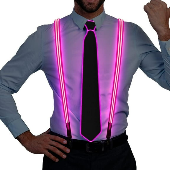 LINLIN LED Luminous Suspenders LED Tie, Light Up LED Suspenders LED Light Up Bow Tie