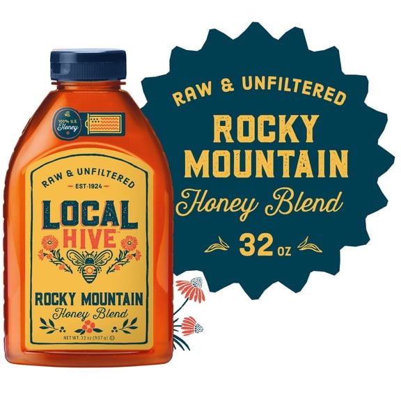 Local Hive, Raw & Unfiltered, 100% U.S Rocky Mountain Honey Blend, 32oz Bottle