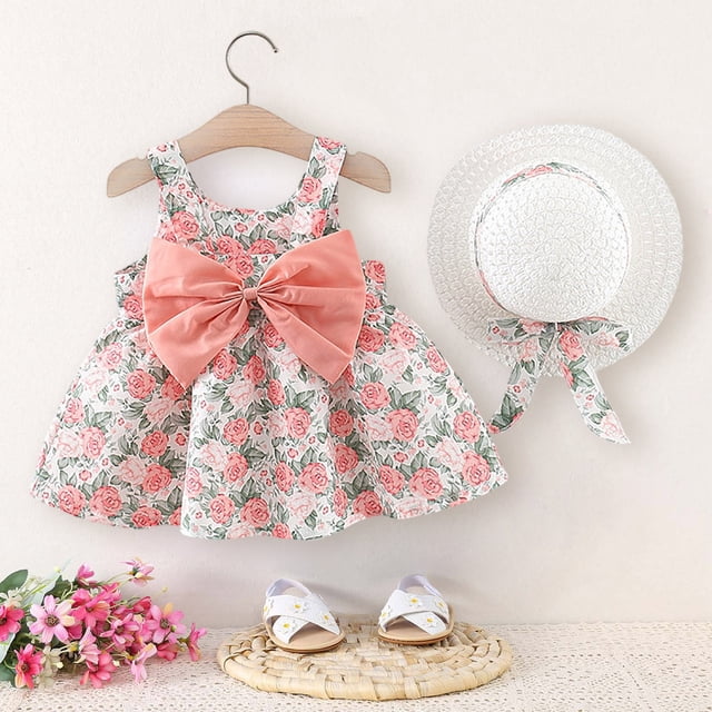 WEAIXIMIUNG Robes de Bal à Manches Bouffantes Robe Princesse Sans Manches pour Tout-Petites Filles avec Grand Nœud Robe d'Été de Fête pour Enfants 73