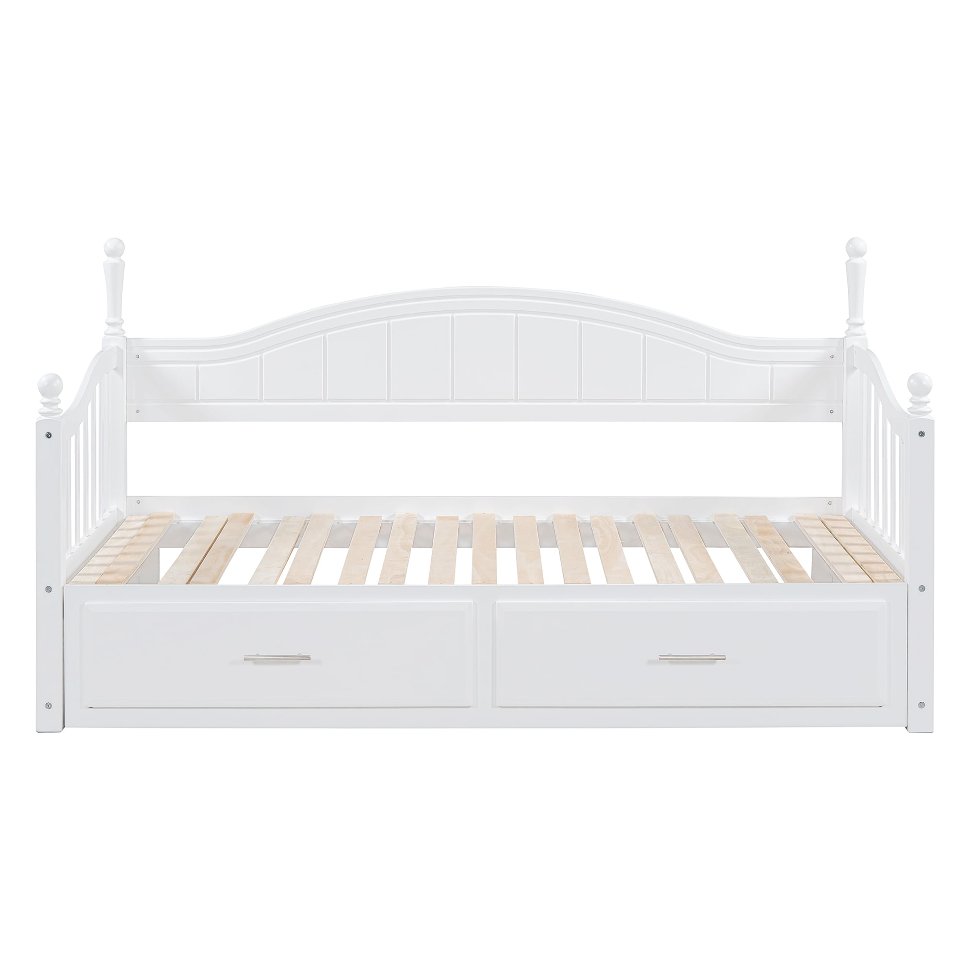 Euroco Wood Twin Size Daybed with Trundle and Drawers, Extendable Bed, White