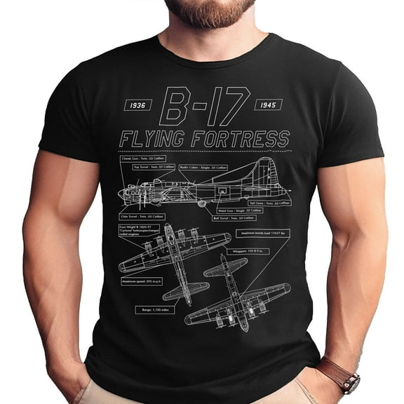 B-17 Flying Fortress Detailed Schematic Design T-Shirt-Medium