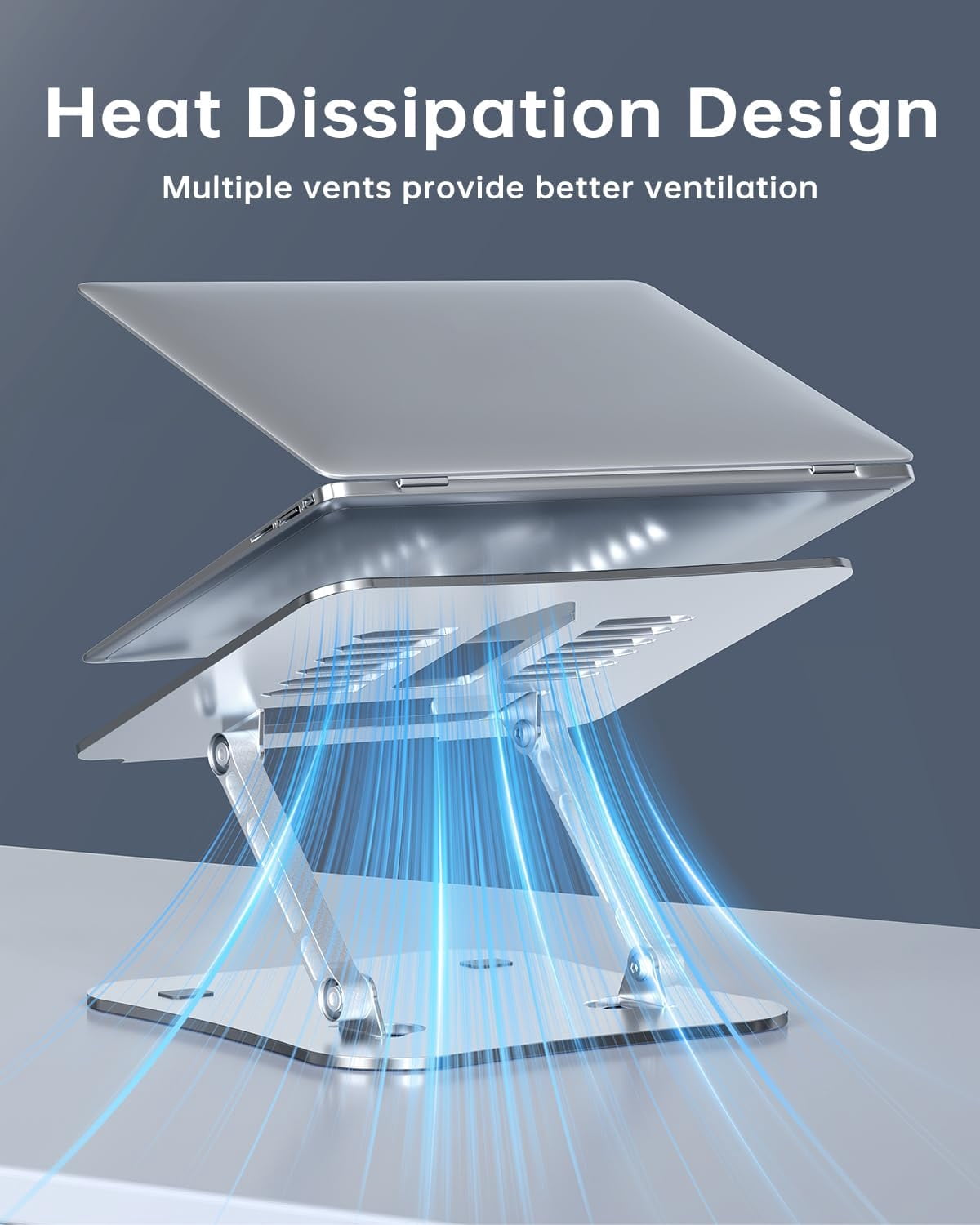 Aluminum Laptop Stand for Desk, Foldable and Portable Riser, Adjustable Notebook Stand, Ventilated Cooling Bracket, Ergonomic Computer 11-17 inch Notebooks, Silver