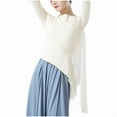 thumbnail image 3 of Aobny Asymmetrical T Shirts Beige Crew Neck Women Shirts Blouse Mesh Fall Womens Tops,L, 3 of 4