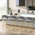 thumbnail image 4 of Costway 4 PCS Velvet Bar Stool  29" Bar Height Stools with Woven Backrest & Gold Metal Legs Grey, 4 of 8