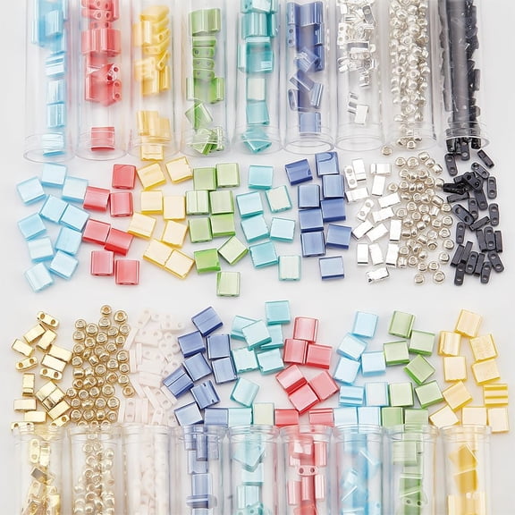 790pcs Set: 3 Sizes 10 Colors Glass 2-Hole Seed Beads Spacer (300pcs) & Round Beads for Jewelry
