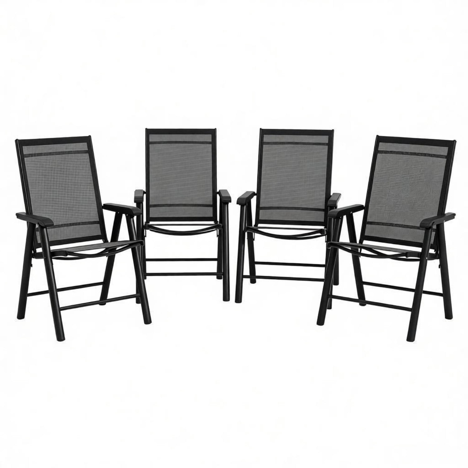Outdoor Folding Chairs Set of 4, Portable Lawn Chairs with Breathable Sling Mesh, Powder-Coated Steel Frame, Armrests for Camping, Patio, Beach, Events, Black