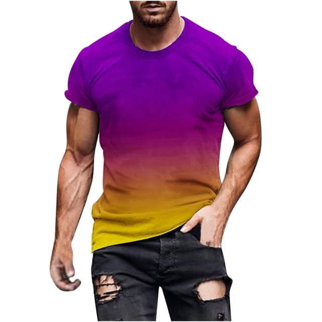 FAIWAD T-Shirt d'Été à Manches Courtes Dégradé pour Homme, Col Rond, Tendance, Coupe Ample, Chandail à Enfiler