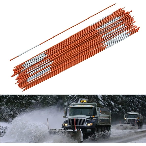 OTTULUR 50-Pack 48Inch Driveway Markers Snow Stakes 5/16Inch Diameter Orange Reflective Markers Fiberglass Poles with Reflective Tape for Easy Visibility at Night