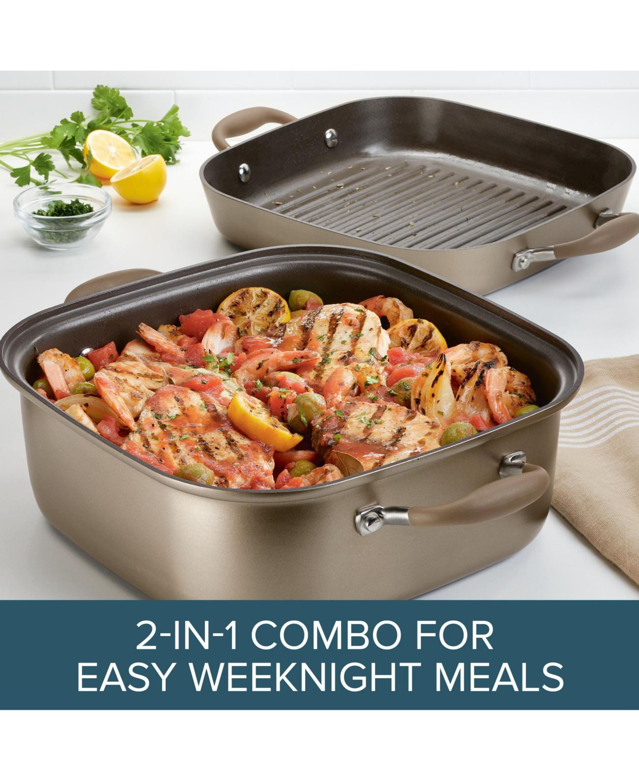Anolon Advanced Home 2 Piece Nonstick Cookware Pots and Pans Set, Bronze